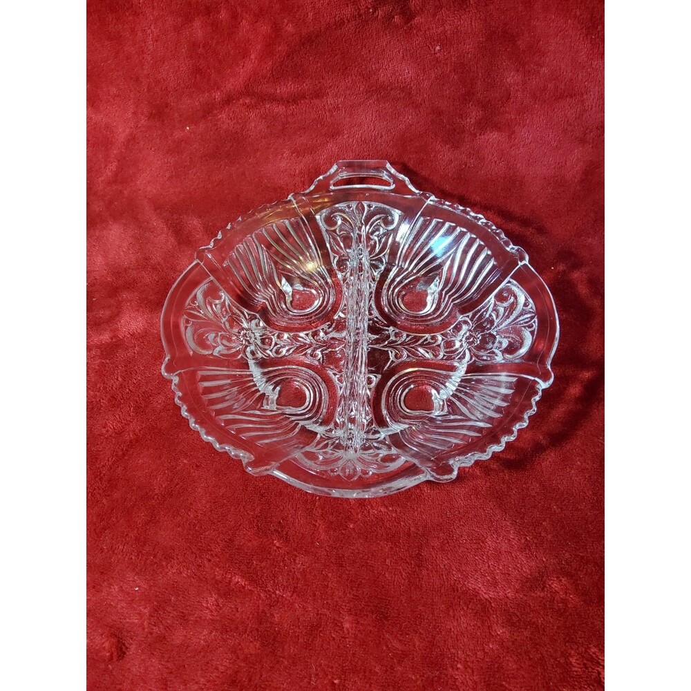 Vintage Indiana Clear Glass Killarney Footed Divided Relish Dish